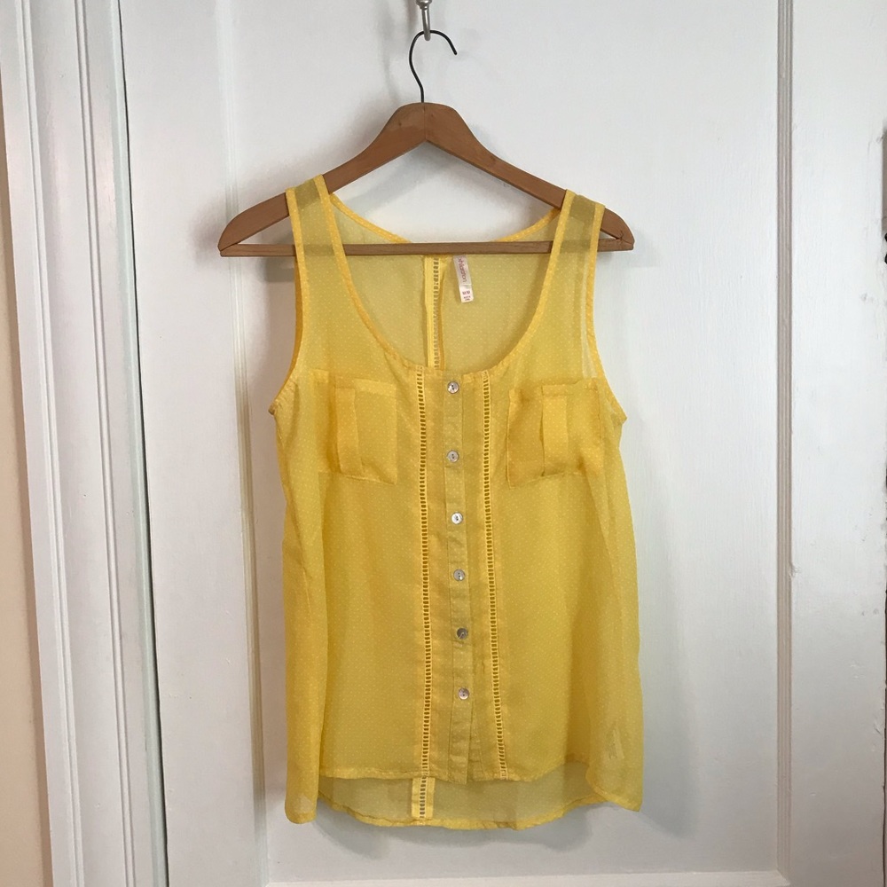 Yellow sheer tank with silver button front
